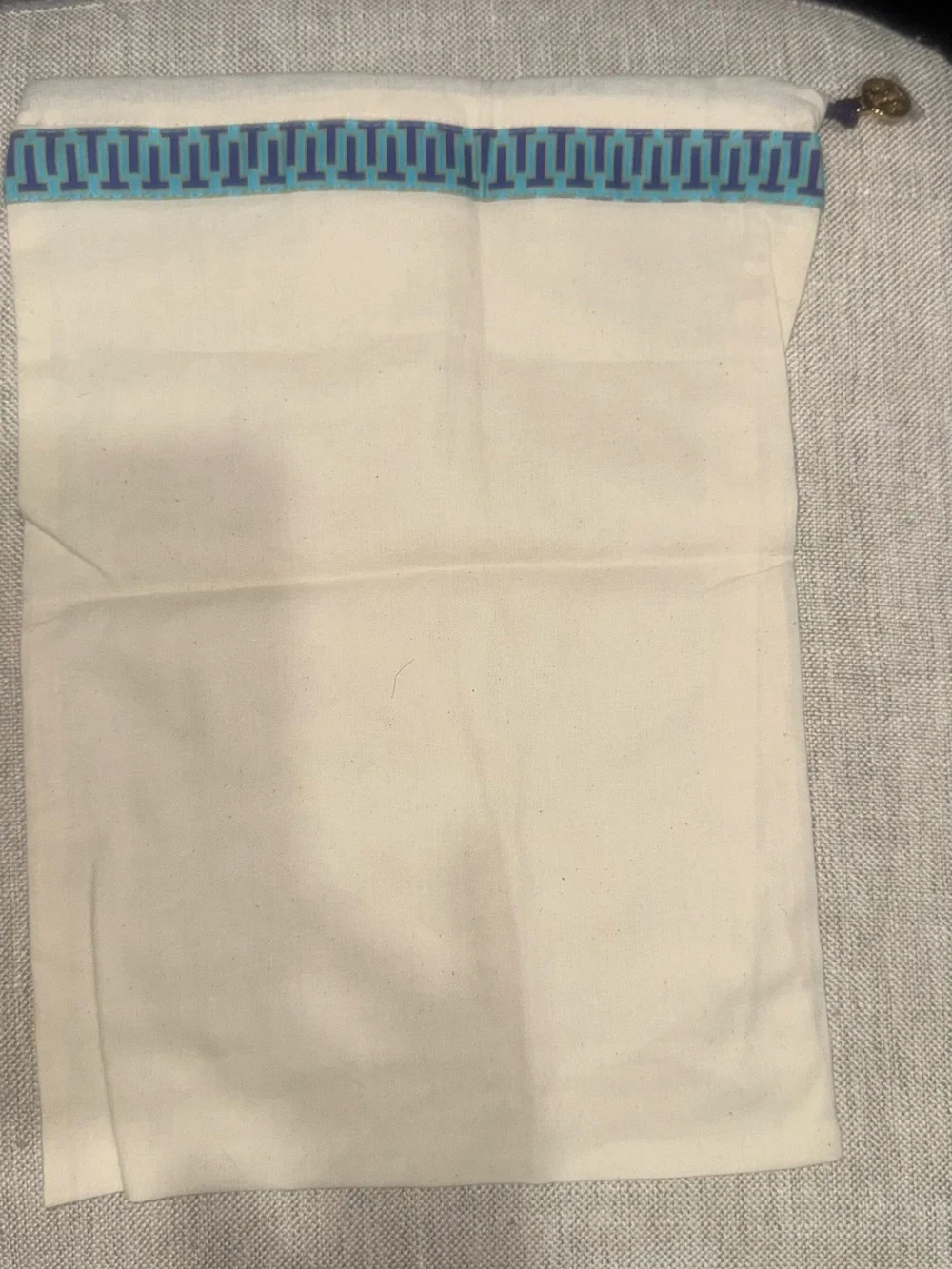 Tory Burch Cream Drawstring Dust Bag with Blue Trim